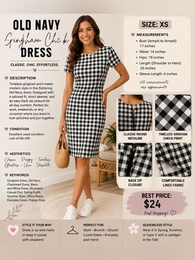 Old Navy Black and White Gingham Sheath Dress